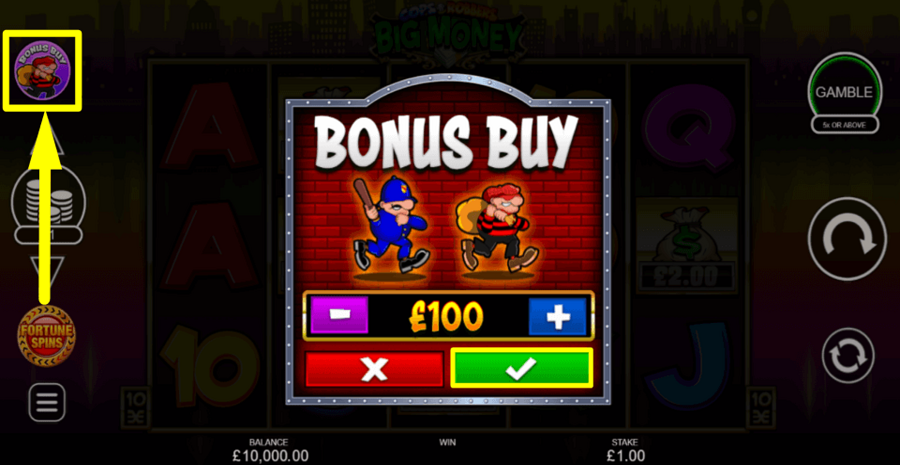 Cops N Robbers Big Money Bonus Buy Feature