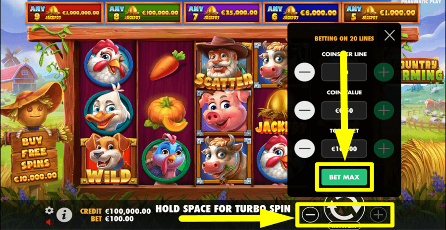 Country Farming Bet Max Button