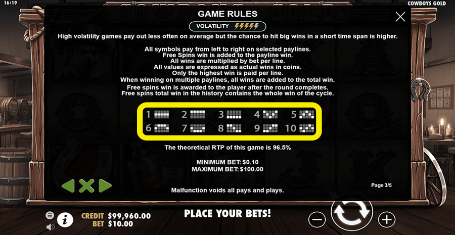 Cowboys Gold Paylines