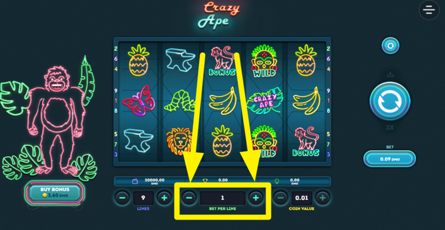 Crazy Ape Adjust Bet Per Line