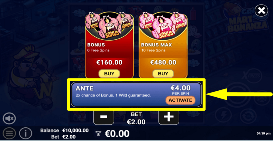 Crazy Mart Bonanza Ante Bet Feature