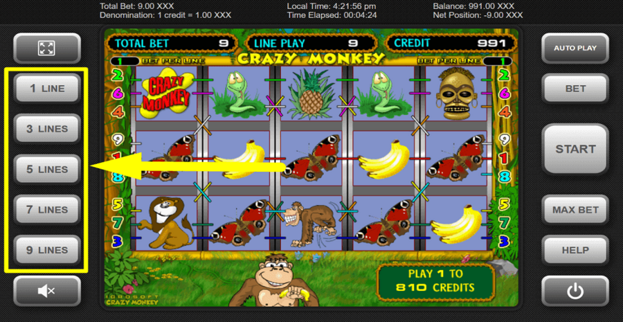 Crazy Monkey Adjustable Paylines