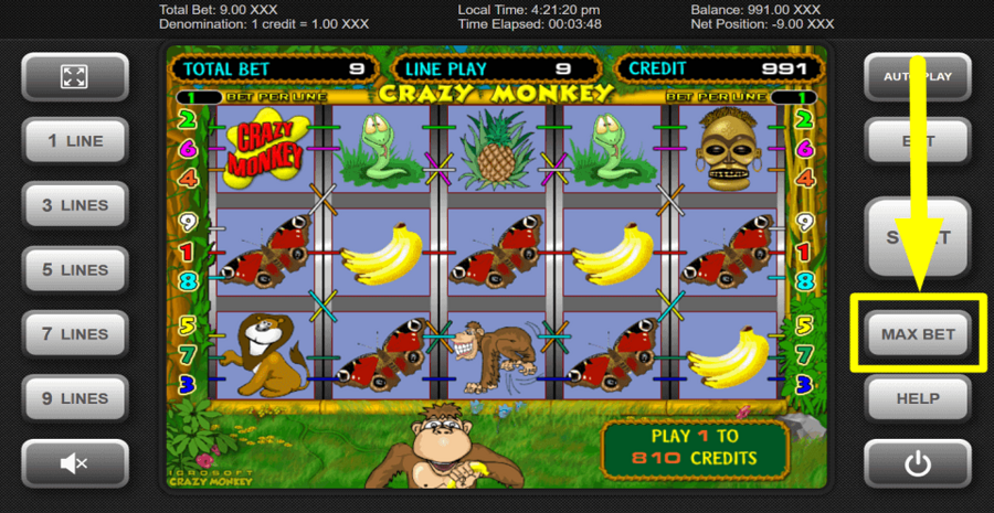 Crazy Monkey Max Bet Button