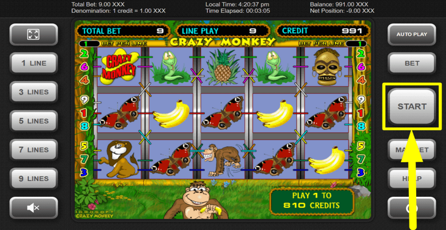 Crazy Monkey Start Button