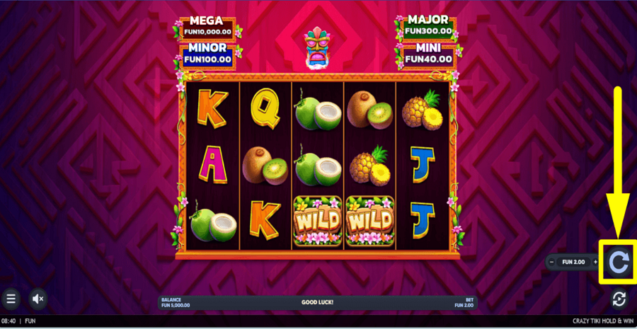Crazy Tiki Hold And Win Spin Button