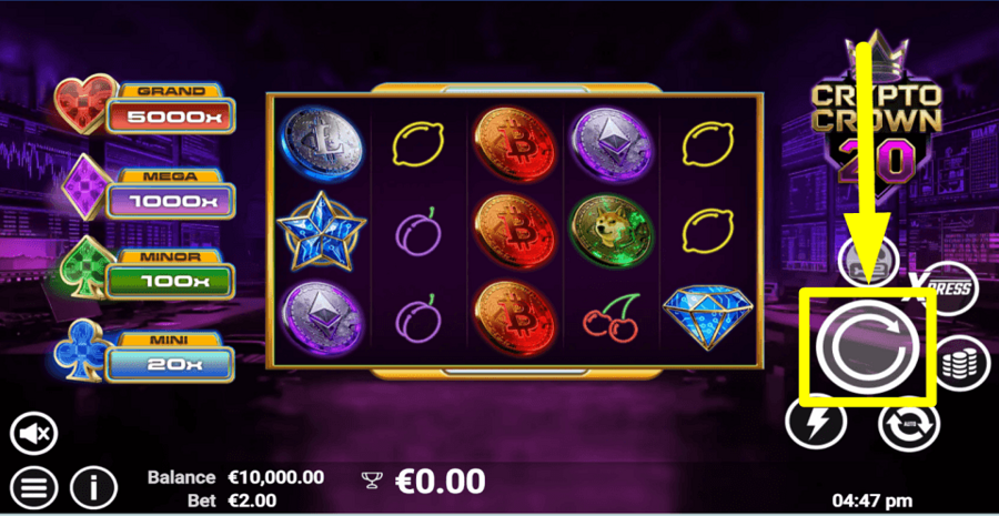 Crypto Crown 20 Spin Button