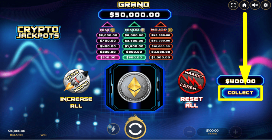 Crypto Jackpots Collect Button