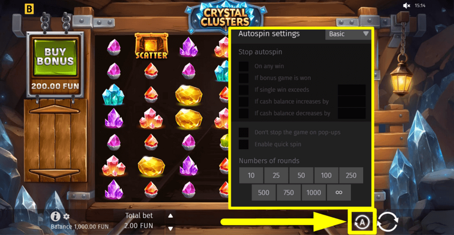 Crystal Clusters Autoplay Feature