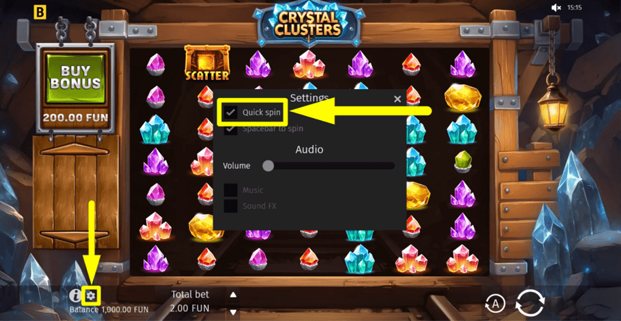 Crystal Clusters Quick Spin Feature