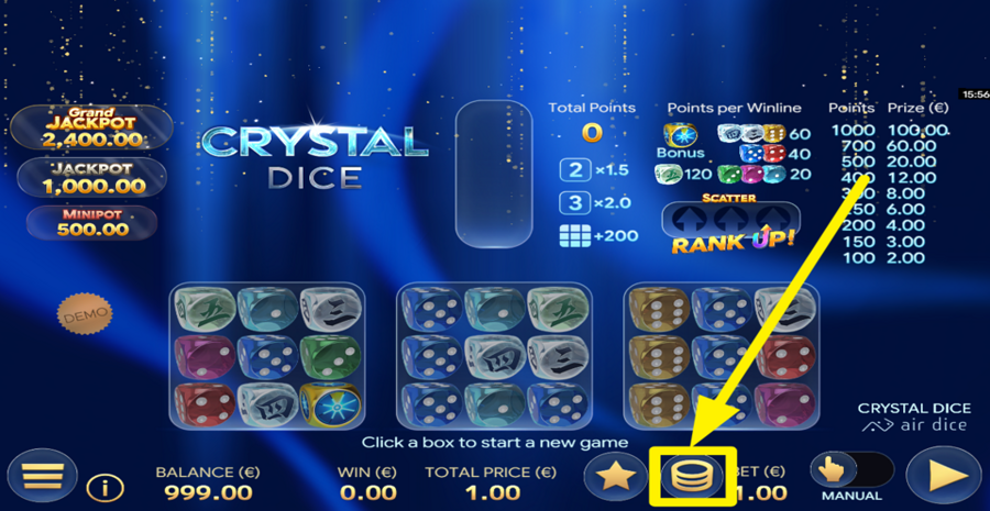Crystal Dice Adjust Bet