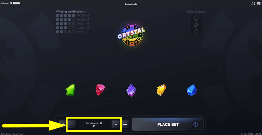 Crystal Poker Bet Value