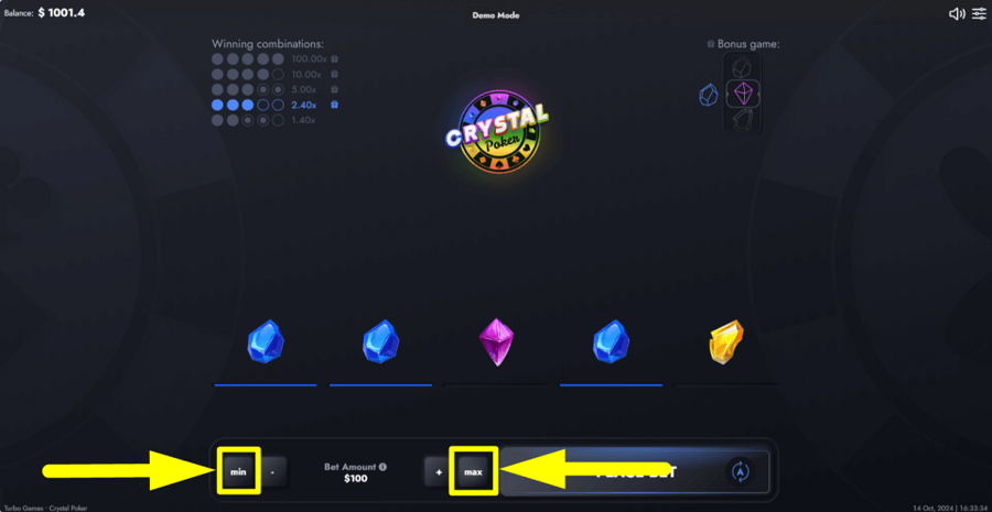 Crystal Poker Max Min Button