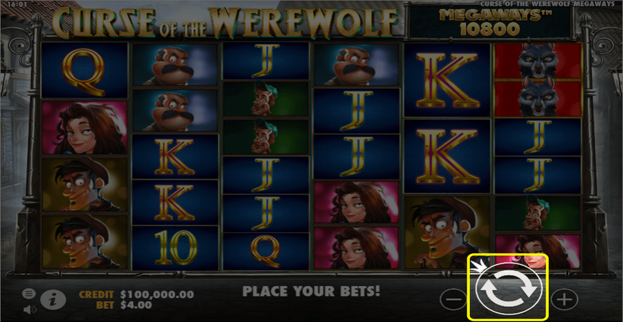 Curse Of The Werewolf Megaways Spin Button