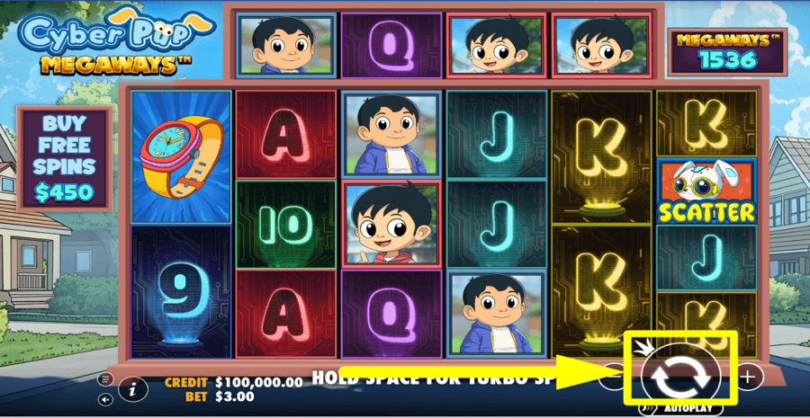 Cyber Pup Megaways Spin Button