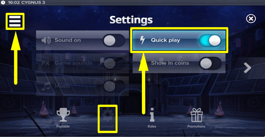Cygnus 3 Quick Play Feature