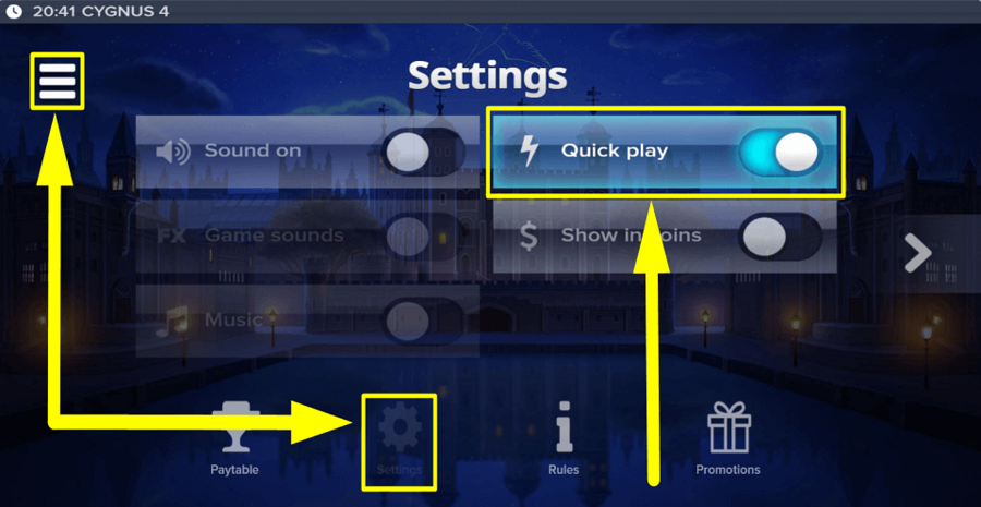 Cygnus 4 Quick Play Feature