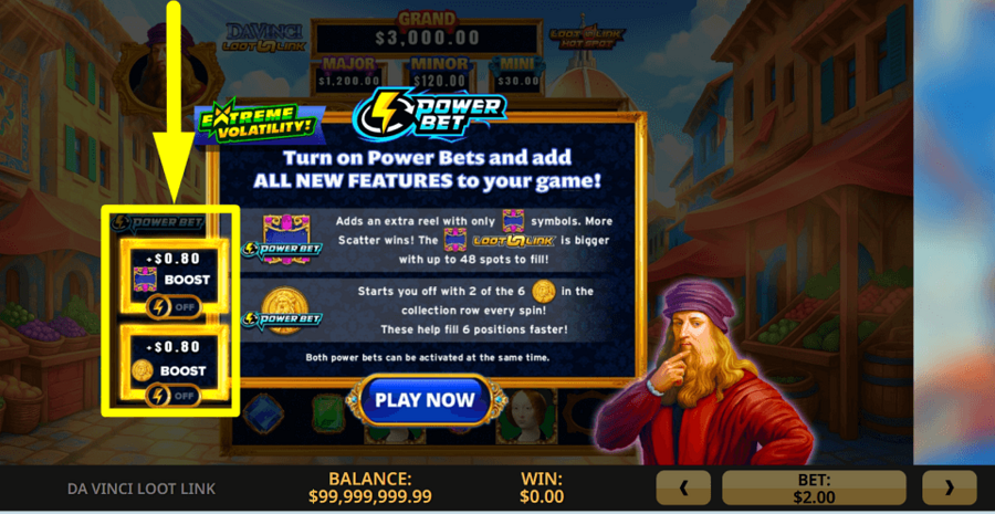 Da Vinci Loot Link Power Bet Feature