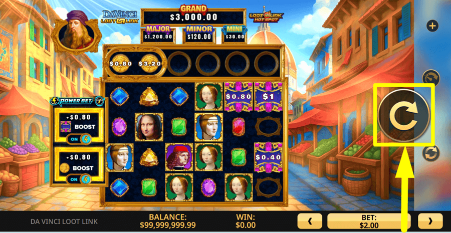 Da Vinci Loot Link Spin Button