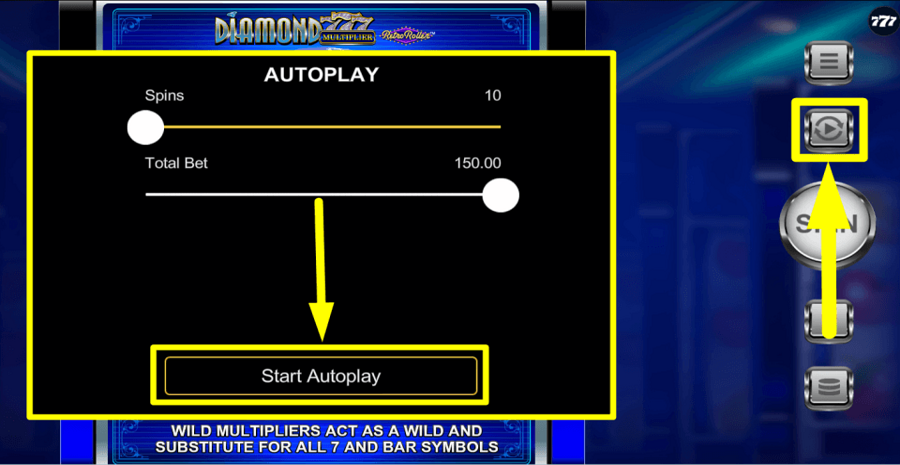Diamond 777 Multiplier Retro Roller Autoplay Feature