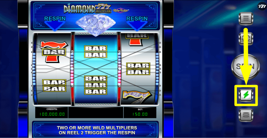Diamond 777 Multiplier Retro Roller Turbo Feature