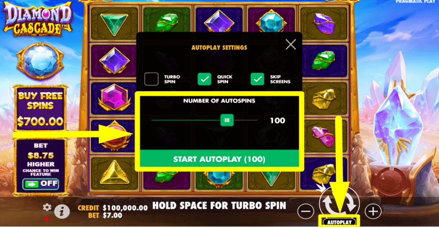 Diamond Cascade Autoplay Feature