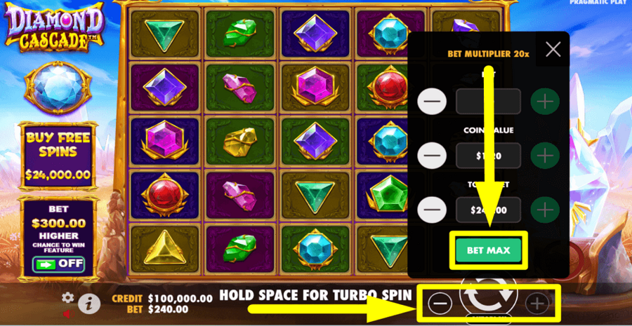 Diamond Cascade Bet Max Button