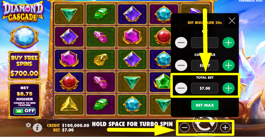 Diamond Cascade Total Bet Value