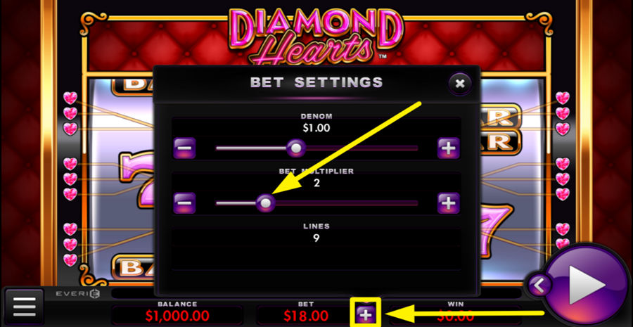 Diamond Hearts Adjust Bet Multiplier