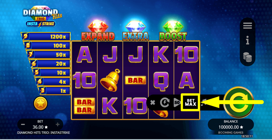 Diamond Hits Trio Instastrike Bet Max Button