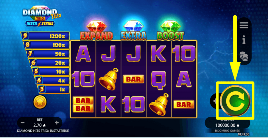 Diamond Hits Trio Instastrike Spin Button