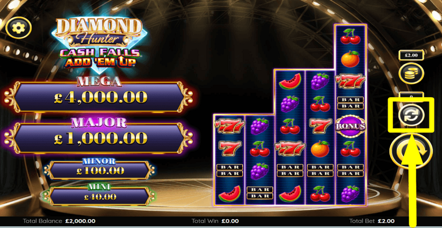 Diamond Hunter Cash Falls Autoplay Feature