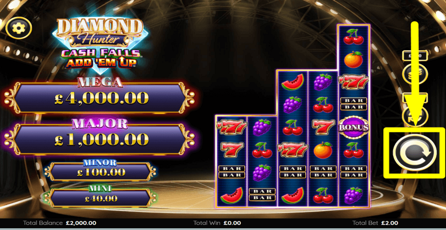 Diamond Hunter Cash Falls Spin Button