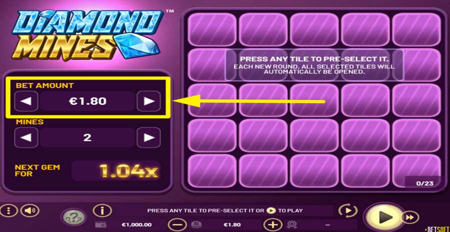 Diamond Mines Adjust Bet