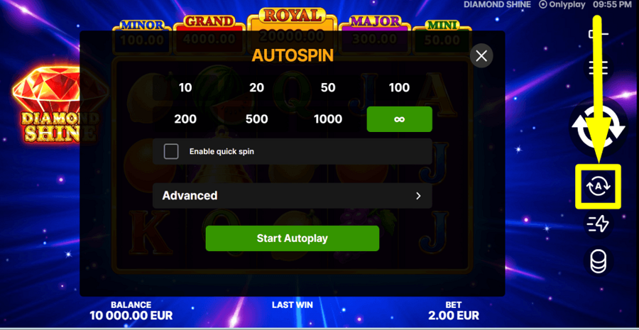 Diamond Shine Autoplay Feature