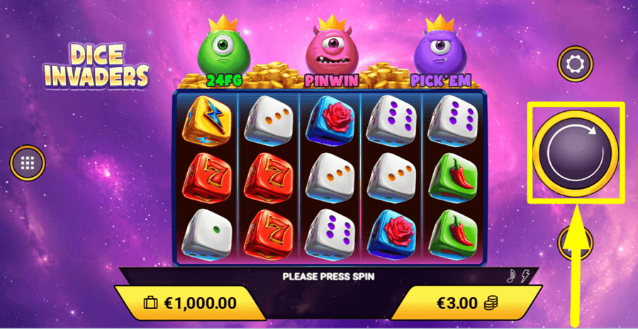 Dice Invaders Spin Button