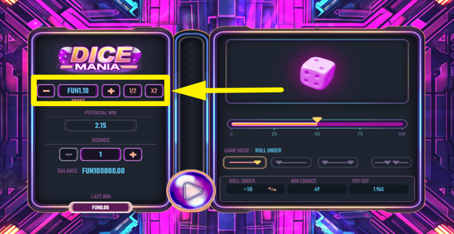 Dice Mania Adjust Bet