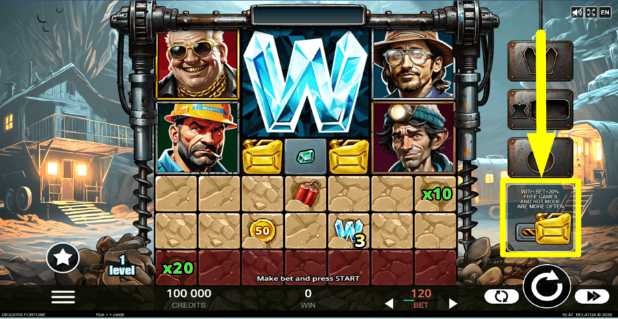 Diggers Fortune Ante Bet Feature