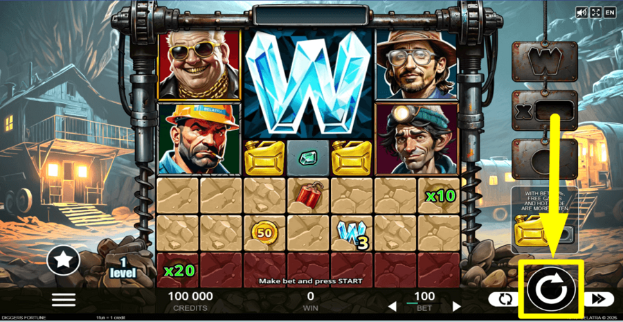 Diggers Fortune Spin Button