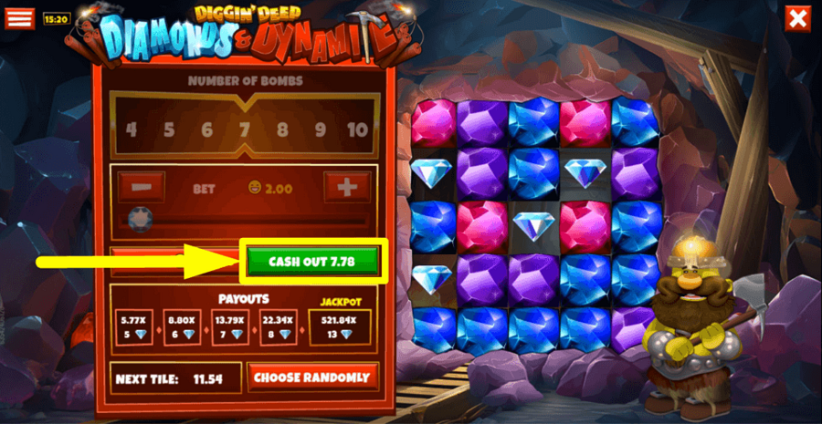 Diggin Deep Diamonds And Dynamite Cash Out Button