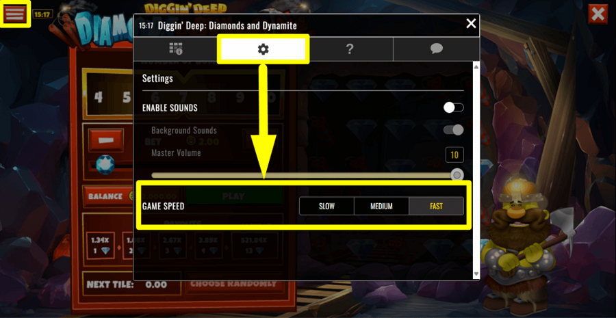 Diggin Deep Diamonds And Dynamite Game Speed