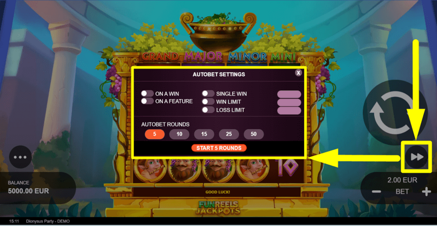 Dionysus Party Autoplay Feature