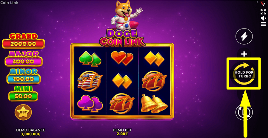 Doge Coin Link 3x3 Running Wins Spin Button
