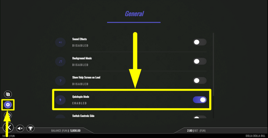 Dolla Dolla Bill Quick Spin Feature