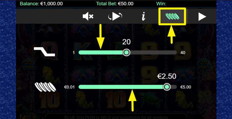 Dolphin Gold Adjust Paylines Coin Size