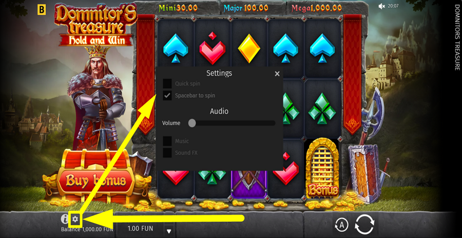 Domnitors Treasure Settings Menu