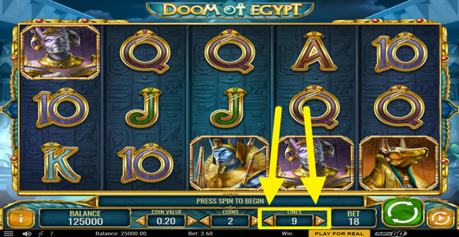 Doom Of Egypt Adjust Bet Lines