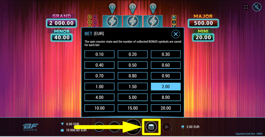 Dopamine Rush Dice Bet Value