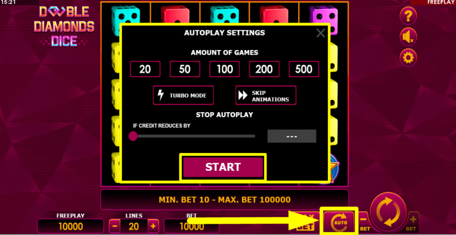 Double Diamonds Dice Autoplay Feature