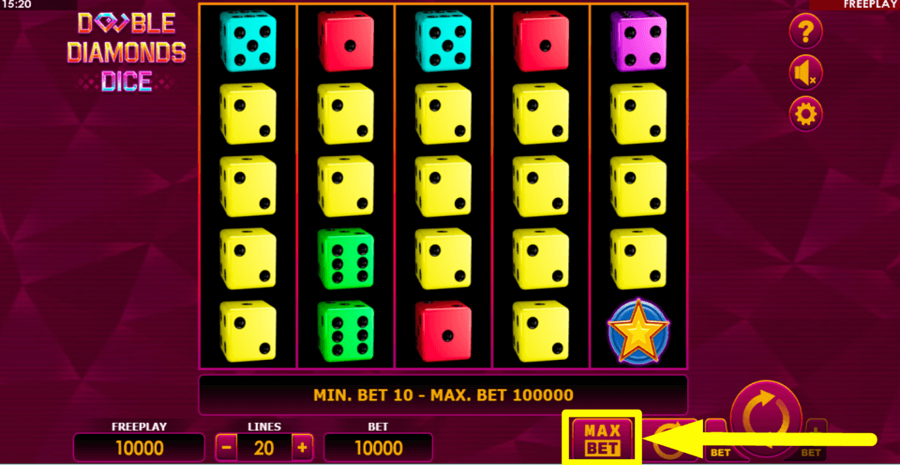 Double Diamonds Dice Max Bet Button