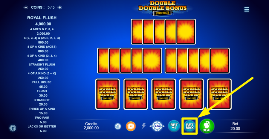 Double Double Bonus Power Poker Max Bet